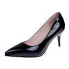 Kleid Schuhe Frauen Pumps Schwarz High Heels 8 cm Dame Patent Leder Flach Dünne Herbst Spitz Einzelne Slip-On weibliche