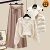 Womens Two Piece Pants Winter Thick Three Tank Top Coat Loose Sweater Wide Leg Age Reducing Weight Loss Set 231121