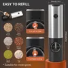 Mills Rechargeable Electric Salt And Pepper Grinder Set With Charging Base Stainless Steel Automatic Salt Spice Grinder Pepper Mill 230422