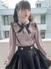 Camicette da donna 2023 Camicia con volant in pizzo Kawaii stile giapponese Donna Y2k Camicetta con fiocco rosa Harajuku Top da donna carini Solid JK Lolita Blusas