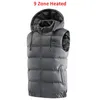 メンズベスト9ゾーン暖房女性のノースリーブチョッキ加熱ジャケット男性USB温かい服冬の屋外電気暖房ベストフード付きM-7XL 231122