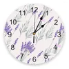 壁の時計紫色のラベンダーの花は時計を去る家の装飾サイレントモダンなデザインリビングルームデジタル