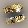 Cluster Rings HOYON Pure 18k Gold Color Original Wedding Set For Couple Women Jewelry Diamond Style Ring 925 Silver Car Flower Free Ship
