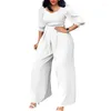 Ethnic Clothing 2023 African Clothes For Women Outfits Loose Jumpsuit Fashion Streetwear 3/4 Sleeve Blue White Black Polyester Wide Leg