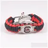 Braccialetti con ciondoli Braccialetti con ciondoli Calcio Sport College Bracciale in metallo Università Paracord 550 Corda Sopravvivenza intrecciata Fuga Drop Delive Dhsct