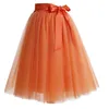 Skirts Summer Style 6 Layers Knee Length Tutu Tulle Skirt High Elastic Waist Swing Ball Gown Pleated Skater Skirts Saias Jupe 230422