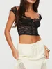 Women's Tanks Women Y2k Lace Crop Tops Cap Sleeve Sweetheart Neckline Slim Tank Sheer Mesh See Through Shirt Sexy Camisole Vest