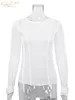 T-shirt da donna Clacive Bodycon White O-Neck T-shirt da donna elegante a maniche lunghe gialla da donna Casual Slim Elastic Solid Top Donna 230422