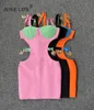 基本的なカジュアルドレス6月唇2023夏の女性Sセクシーなピンクの黒いオレンジホロー包帯ミニドレスイブニングセレブクラブパーティー231121