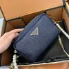 Kleine zwarte dubbele denim ketting schoudertas handtas zwart nieuwe denim antieke tas zwarte luchtblauwe retro ketting mode schoudertas dames kleine crossbody tas