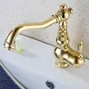 Kitchen Faucets Modern Gold Color Polished Brass Swivel Spout One Hole/Handle Kitchen/Bar Bathroom Sink Faucet &Cold Mixer Tap Agf053