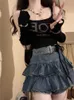 スカートAltgoth Fairycore Grungeデニムスカート女性パステルゴスハイウエストベルトクラブウェアスカートY2K e-girl 2000s emo alt rave outfit femme p230422