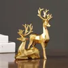 Nordische Weihnachts-Rentier-Figur, 2 Stück, geometrisches Harz, sitzend und stehend, Elch-Hirsch-Statue für Heimbüro-Dekoration. Er 211108218t