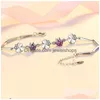 Braccialetti con ciondoli Braccialetti con trifoglio con zirconi Ciondoli in argento 925 per le donne Viola Strass blu Foglie Lady Girls Oro bianco placcato platino Dhyah