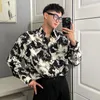 Men's Casual Shirts Fashion Style Small Fagrance Crowd Plankton Shuai Leisure Loose Drape Clear Ink Tie-dye Flower Shirt