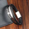 Charm Armbänder Herren Leder Geflochtenes Armband Edelstahl Magnetschnalle Mehrschichtige handgefertigte Armreifen Retro Einfacher Großhandel