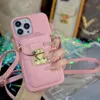 Top Fashion Imprint Letter Flower Phone Case for IPhone 14 14pro 13 13pro 12 12pro 11 Pro Max Retro Lock Door Trendy Card Slot Holder Pocket Cases Cover with Strap