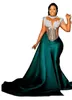 aso ebi dark green mermaid promドレスサテンビーズクリスタルフォーマルパーティーイブニングレセプションバースデーエンゲージメントブライドメイドガウンドレスzj051 407