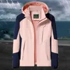 Vestes pour femmes Casual Patchwork Outdoor Raincoat Chapeau amovible Fermeture à glissière à manches longues Coupe-vent imperméable Plus Taille Vêtements d'extérieur 3XL