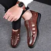 Sandals Mens Hollow Hole Large Size Soft Leather Toe Thick Sole 230421