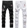 Mężczyzny męskie dżinsy rozryli biały czarny rozciąganie Slim Fit Spring Autumn Denim Spodnie Zakażone Hip Hop Streetwear Biker