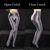 Plus Size Glanzend Satijn Panty Vrouwen Sexy Open Kruis Panty Hot Pole Dance Clubwear Olie Glanzend Ondoorzichtig Fiess Leggins