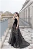 2023 Evening Dresses Black Prom Gowns Sexy Strapless Lace-Up Back Sweep Train Runway Party Wearing Tulle with Beading Sequins