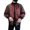 Jaquetas masculinas vintage rebite biker jaqueta casaco contraste retalhos moda bomober estilo coreano streetwear roupas blusão homem