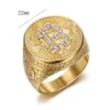 Nouveau Bague Hip Hop Hip Hop en acier titane plaqué sous vide diamant incrusté Bitcoin bague pour hommes