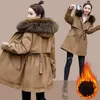 Women's Down Fashion Fur Collar Hooded Puffer Jacket Korean Mid-length Plus Cashmere Pie Overcoming Winter Coat Women Elegant