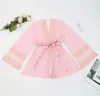 Vêtements de nuit pour femmes Ellolace Robe en dentelle sexy à manches longues rose clair vêtements de nuit demoiselles d'honneur cadeaux jusqu'à pyjama de nuit