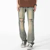 Heren Jeans Tfetters Zomer 2023 Retro Mannen Ripped Amerikaanse Mid Rise Baggy Rechte Pijpen Punk Trend Esthetische Streetwear 5XL