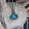 Empress Dowager Full Diamond Blue Gradient Stereo Necklace Small and End Light Luxury Collar Chain High Edition