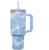 40oz Tumblers Quencher H2.0 Pink Blue Tie Dye 40oz Mugs with Silicone Handle Insulated Tumblers Lid Straw Stainless Steel Coffee Termos