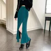 Юбки TIGENA, элегантная тонкая трикотажная длинная юбка, женская осень 2023, однобортная однобортная юбка с боковым разрезом и запахом на бедрах, женская миди с высокой талией