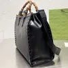 Designer Bamboo Handbag Tote Shopping Bag Women Rivet Shoulder Bags Genuine Leather Silver Hardware Removable Wide Strap Fashion Letters Black Large Capacity Pock