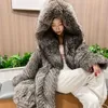 Kvinnors 2023 Women's 2023S-9XL Women's Clothing Plus Size New Full Leather Fox Pur Coat Huveed Long Windbreaker Young Winter Warm Leisure Overcoatl231026