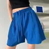Dames shorts xpqbb zomer casual shorts dames solide kleur elastische taille wijd been shorts vrouw blauw groen losse sport korte broek 230421