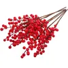 Dekorativa blommor 6 st julprydnader Red Berry Branch Artificial Xmas stam falska tranbär simuleringsgrenar