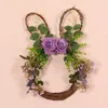 Decorative Flowers Easter Wreath Blossom Purple Rose With Green Leaves Rattan For Front Door Indoor Wall Window Reusable Decor