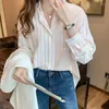 Blouses pour femmes Blocage vertical Stripe 2023 Coréen Abèle décontracté cheminée à manches longues Femme Femme Femmes