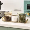 Storage Bottles Acrylic Seasoning Box Kitchen Container Jar Transparent Striped Set With Cover Tray Home Decoration