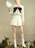 Arbetsklänningar avancerad höst 2023 tweedrock shorts passar kvinnor fransk stil sjöman krage ulljacka mode culottes tvådelar set