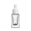 Clear Square Glass Dropper Bottle Essential Oil Perfume Bottle 15ml with White/Black/Gold/Silver Cap Oeoun
