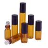 3 ml 5 ml Amber Glass Roll On Bottle Travel Essential Oil Parfymflaska med rostfritt stålbollar Jufrv