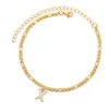 New Trendy 18K Yellow White Gold Plated Stainless Steel Bling CZ A-Z Letter Bracelet Anklet Chains for Girls Women for Wedding Party Nice Gift