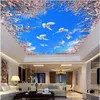 3d behang custom po kersenbloesem blauwe hemel witte wolk plafond muurschildering woonkamer Home decor 3d muurschilderingen behang voor wa260o