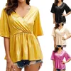 Women's Blouses Women's Sexy Metallic Shiny V Neck Pleated Shirt Summer Womens Fancy Tops Women Top Pack