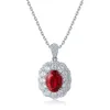 Kvinnor Sterling Sier 3.13CT 9.8*7.2mm Oval Big Lab Ruby Fine Jewelry Pendant Necklace