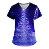 Women's T Shirts Scrub Working Uniform V-neck Christmas Short Sleeve T-shirts 3d Tree Print Workwear With Pockets Ropa De Mujer